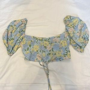 Floral corset puff sleeve top